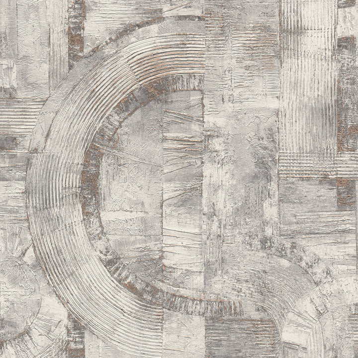 Vinyl High-Resistance Wallpaper Abstract Circles Grey-Copper Vintage for Living Room Bedroom Inspiration