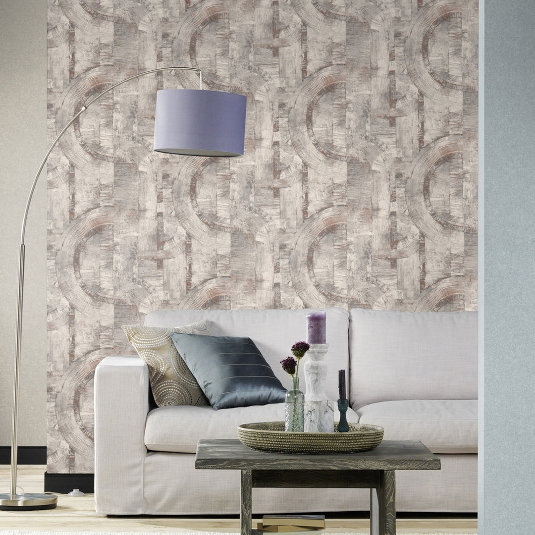 Vinyl High-Resistance Wallpaper Abstract Circles Grey-Copper Vintage for Living Room Bedroom Inspiration