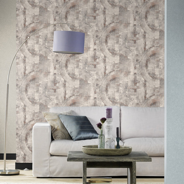 Vinyl High-Resistance Wallpaper Abstract Circles Grey-Copper Vintage for Living Room Bedroom Inspiration