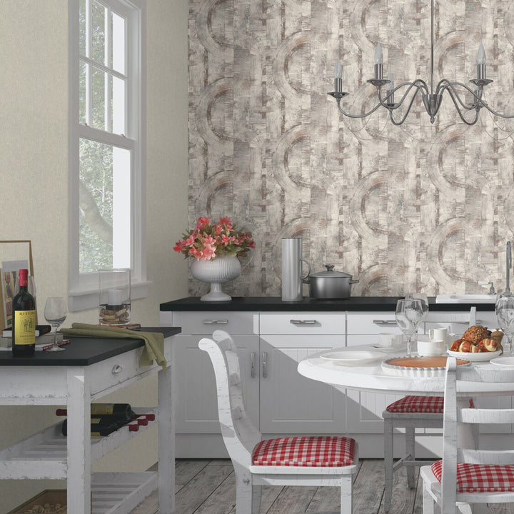 Vinyl High-Resistance Wallpaper Abstract Circles Grey-Copper Vintage for Living Room Bedroom Inspiration