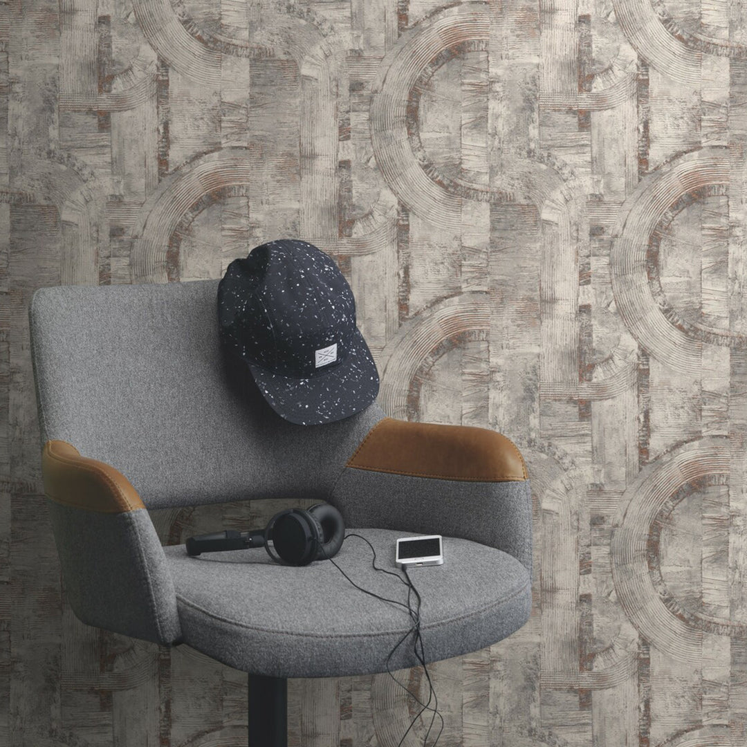 Vinyl High-Resistance Wallpaper Abstract Circles Grey-Copper Vintage for Living Room Bedroom Inspiration