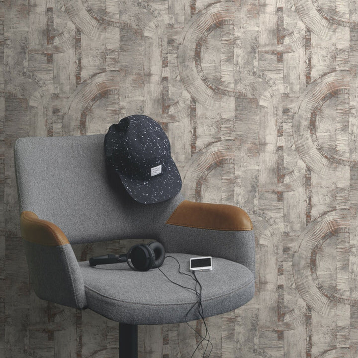Vinyl High-Resistance Wallpaper Abstract Circles Grey-Copper Vintage for Living Room Bedroom Inspiration