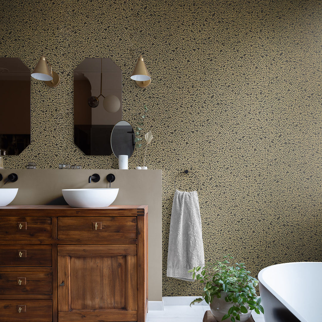 Vinyl High-Resistance Wallpaper Golden Fragments Gray Geometric for Living Room Bedroom Corridor Inspiration