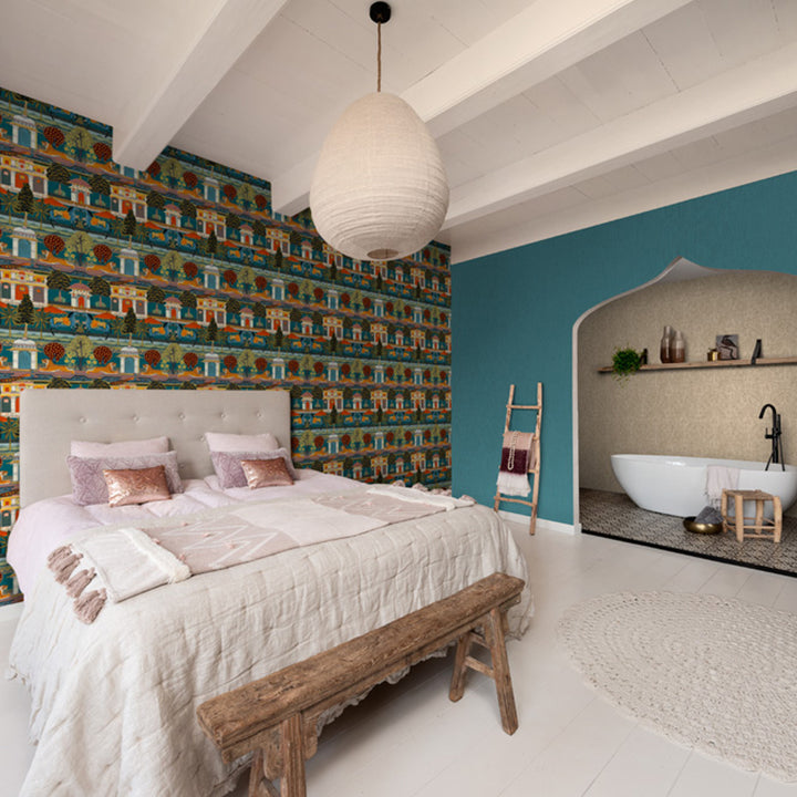 Textile Effect Wallpaper India Blue for Bedroom Living Room 0.53x10.05 m Mood