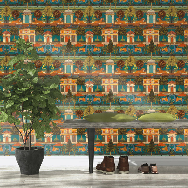 Textile Effect Wallpaper India Blue for Bedroom Living Room 0.53x10.05 m Mood