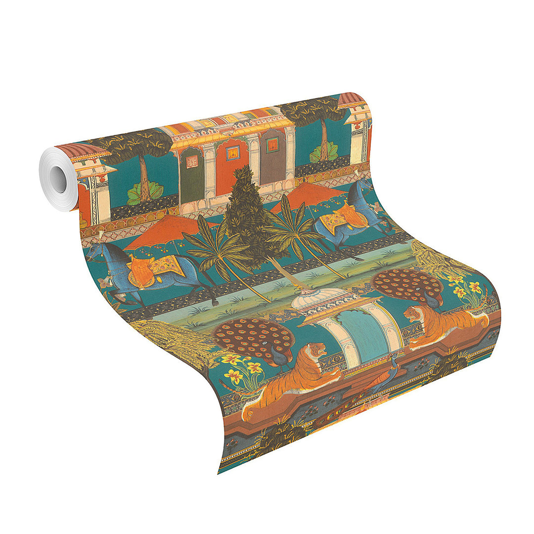 Textile Effect Wallpaper India Blue for Bedroom Living Room 0.53x10.05 m Mood