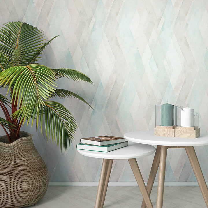 Тапет Зелен Зигзаг Розово акварел за Спалня Хол Кухня 0.53х10.05м Шейдс