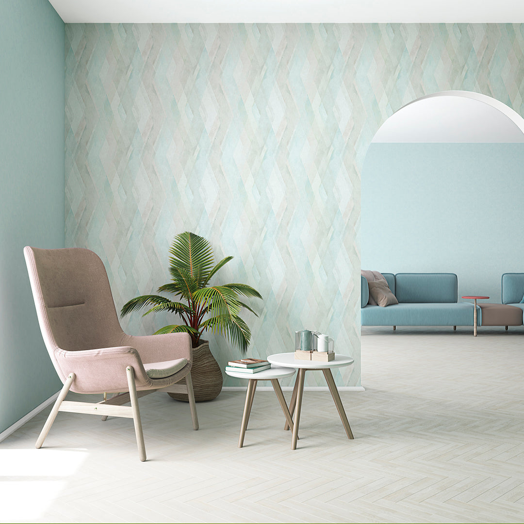 Тапет Зелен Зигзаг Розово акварел за Спалня Хол Кухня 0.53х10.05м Шейдс