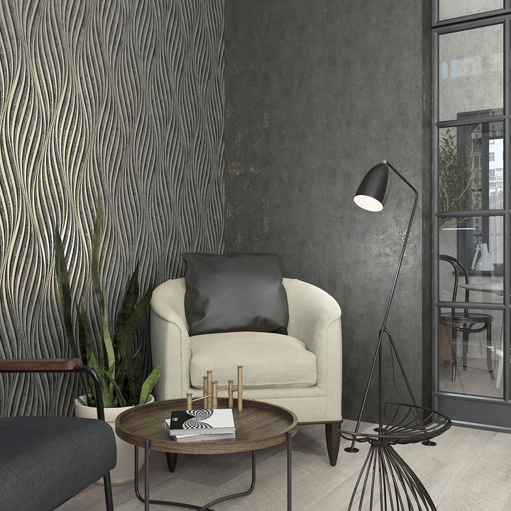 Highly Durable Wallpaper Concrete Black for Bedroom Living Room 0.53x10.05 m Urban Shine