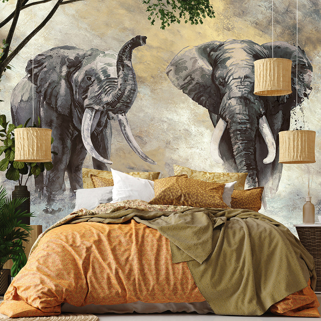 Wallpaper-Wall Travertino two elephants 6h. 3.18x2.7m