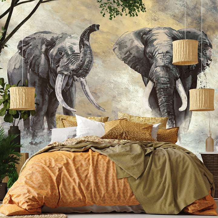 Wallpaper-Wall Travertino two elephants 6h. 3.18x2.7m