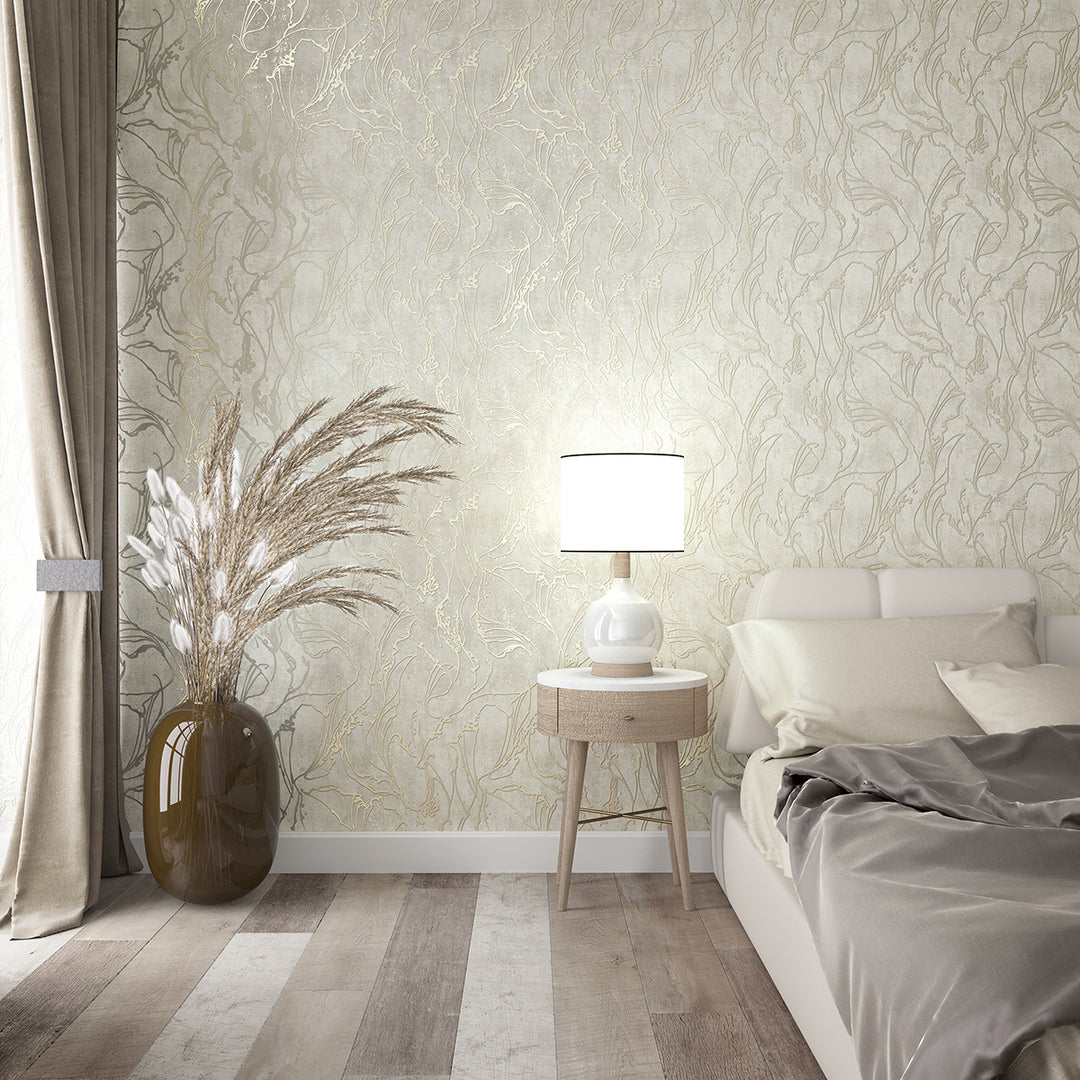 Highly durable Wallpaper Golden Lines Beige for Bedroom Living Room 0.53x10.05 m Urban Glow
