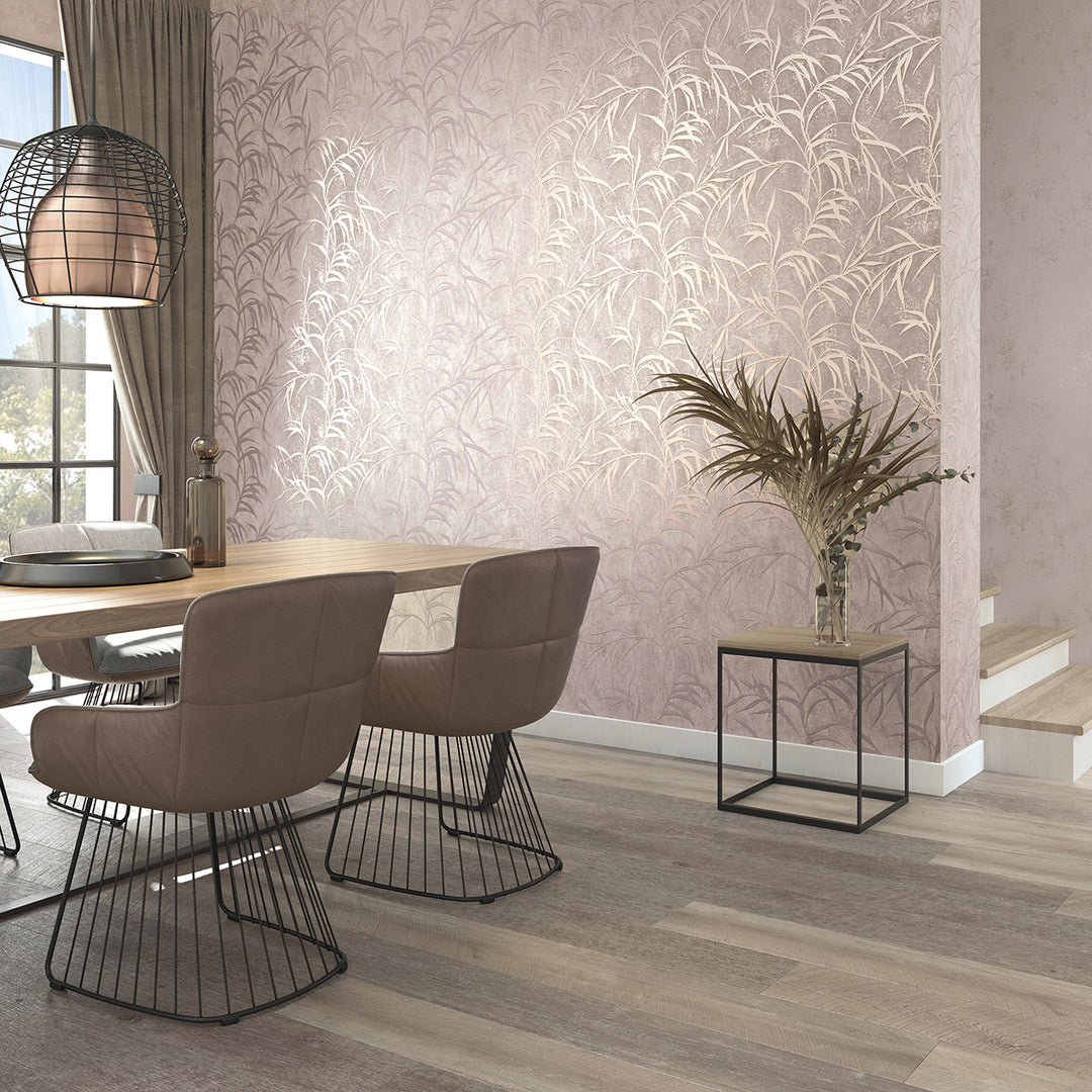 Highly durable wallpaper Copper Leaves Pink for Bedroom Living Room 0.53x10.05 m Urban Glow