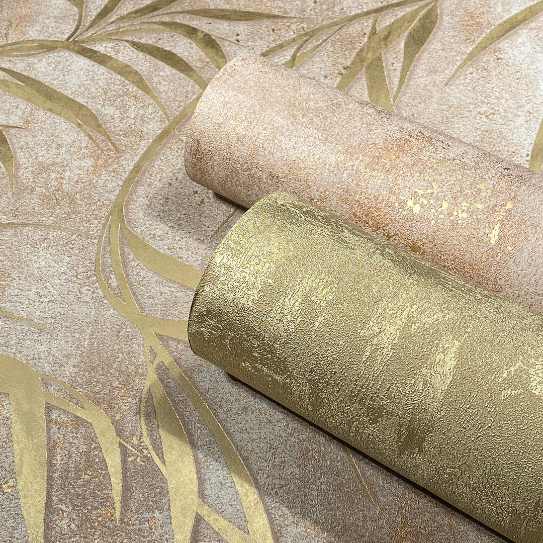 Високоустойчив Тапет Златни Листа Медно за Спалня Хол 0.53х10.05 м Градско Сияние