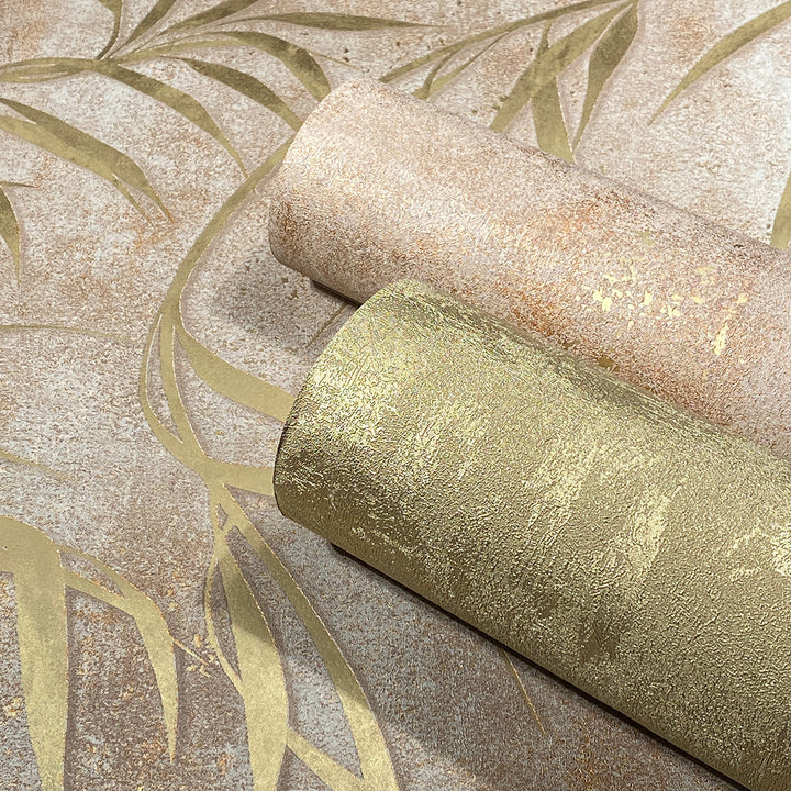 Високоустойчив Тапет Златни Листа Медно за Спалня Хол 0.53х10.05 м Градско Сияние