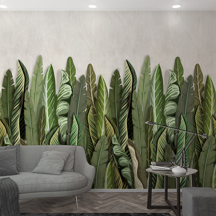 Wallpaper-Panel Green Leaves Beige 3p. for Bedroom Living Room Kitchen 1.59x2.7m Smart Art Easy