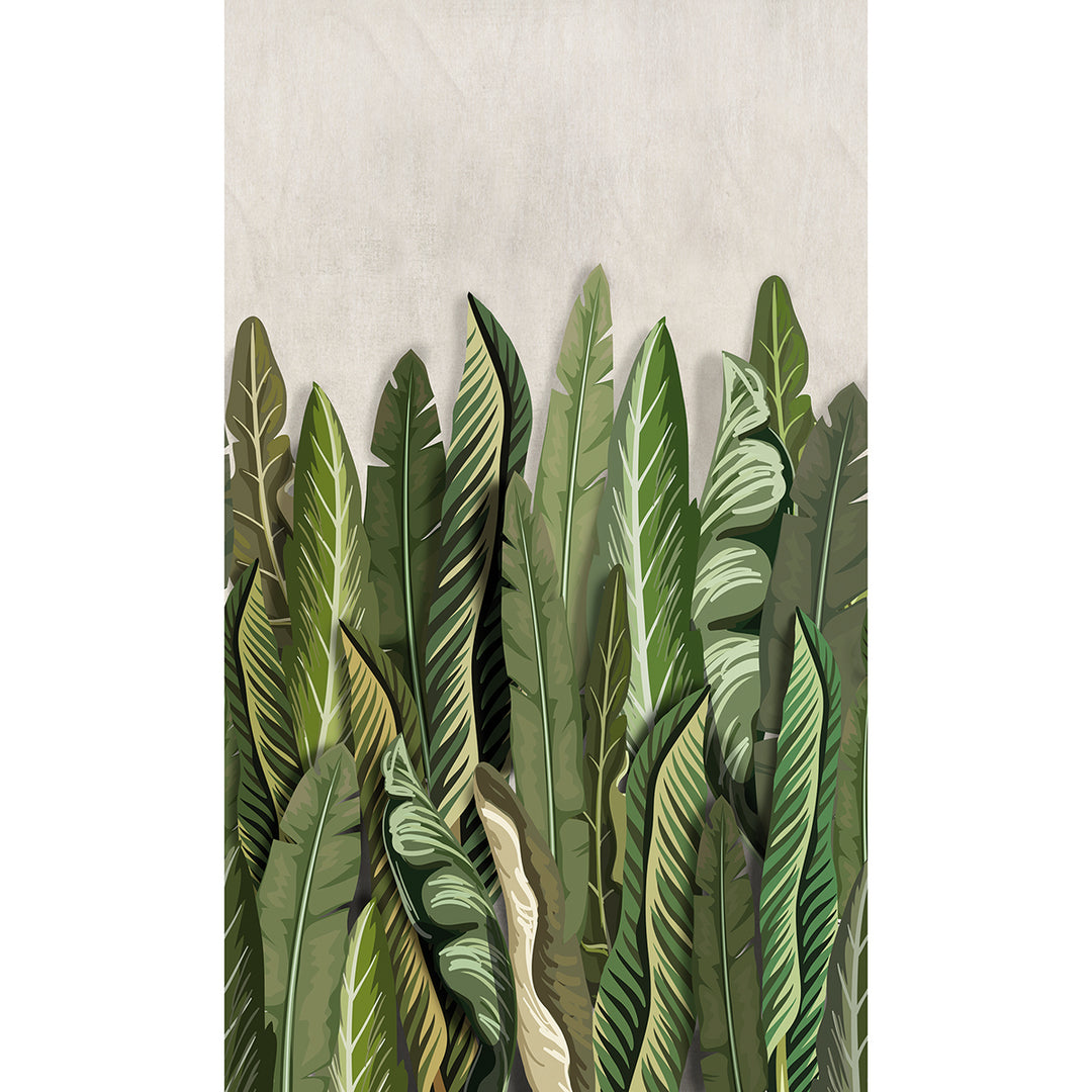 Wallpaper-Panel Green Leaves Beige 3p. for Bedroom Living Room Kitchen 1.59x2.7m Smart Art Easy
