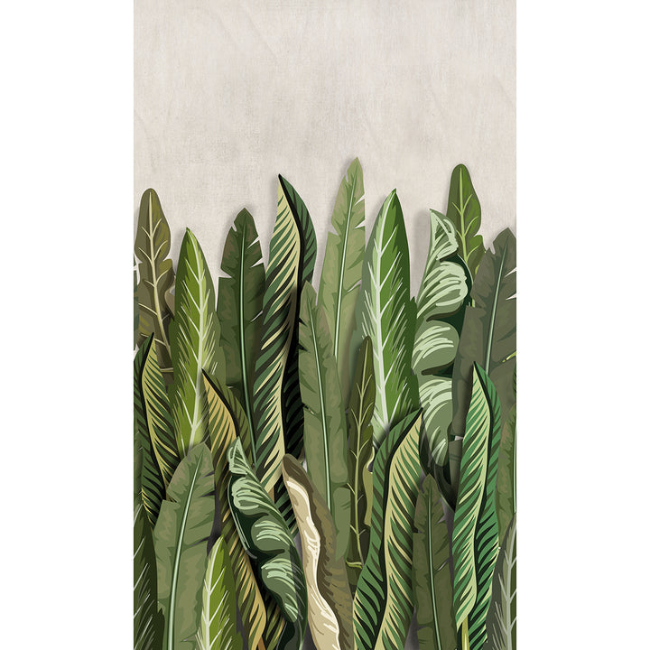 Wallpaper-Panel Green Leaves Beige 3p. for Bedroom Living Room Kitchen 1.59x2.7m Smart Art Easy