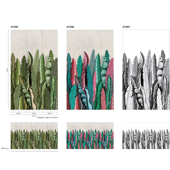 Wallpaper-Panel Green Leaves Beige 3p. for Bedroom Living Room Kitchen 1.59x2.7m Smart Art Easy