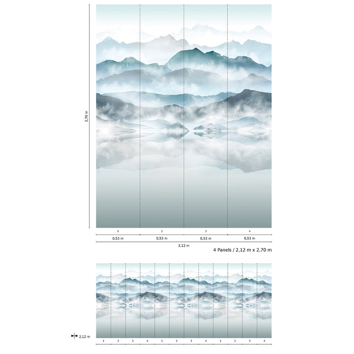 Wallpaper-Panel Misty Mountains 4h. for Bedroom Living Room Kitchen 2.12x2.7m Smart Art Easy