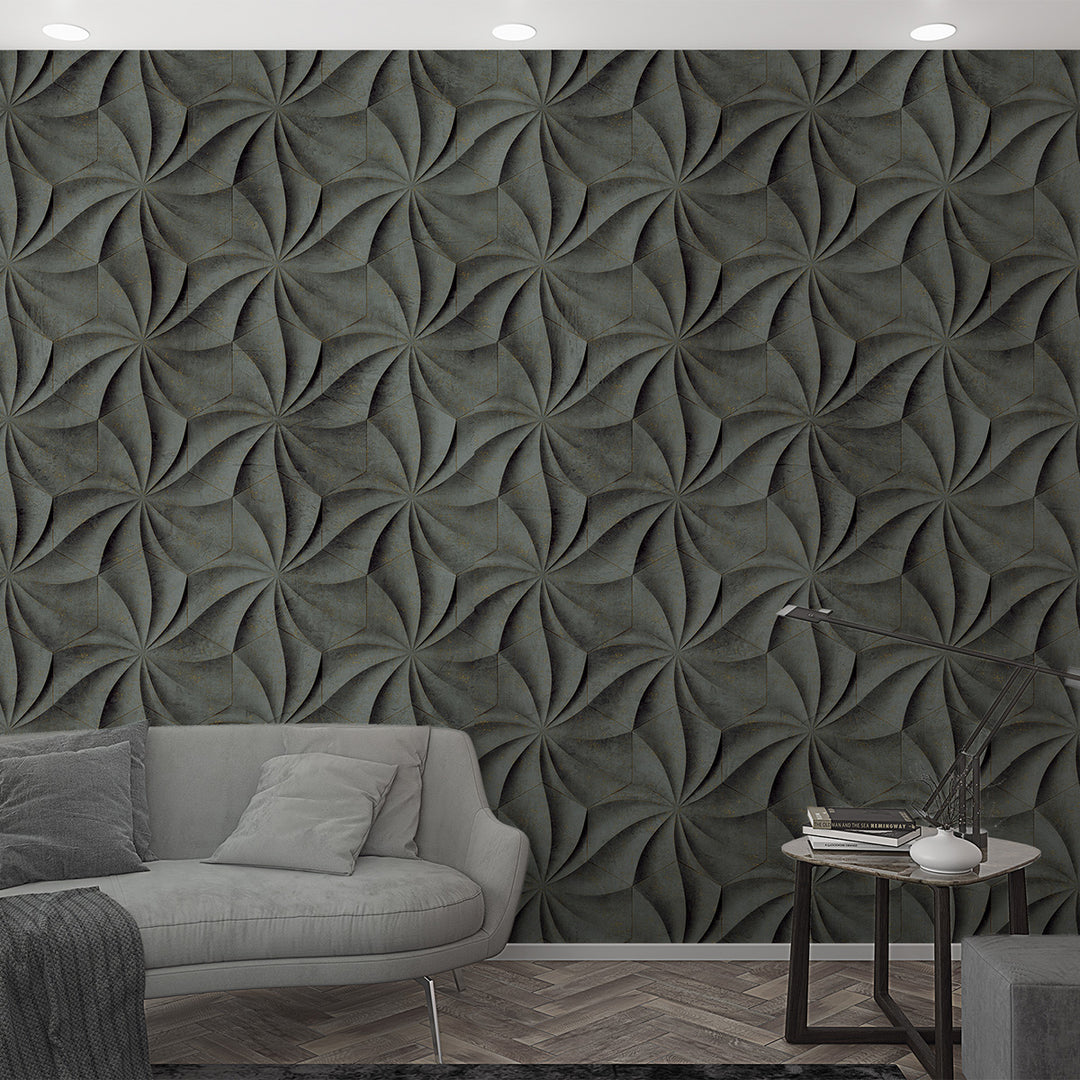 Wallpaper-Panel 3D Spirals Gray 3p. for Bedroom Living Room Kitchen 1.59x2.7m Smart Art Easy