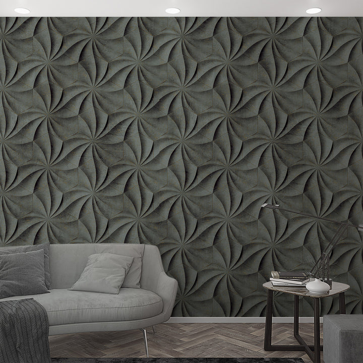 Wallpaper-Panel 3D Spirals Gray 3p. for Bedroom Living Room Kitchen 1.59x2.7m Smart Art Easy