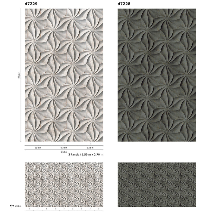 Wallpaper-Panel 3D Spirals Gray 3p. for Bedroom Living Room Kitchen 1.59x2.7m Smart Art Easy