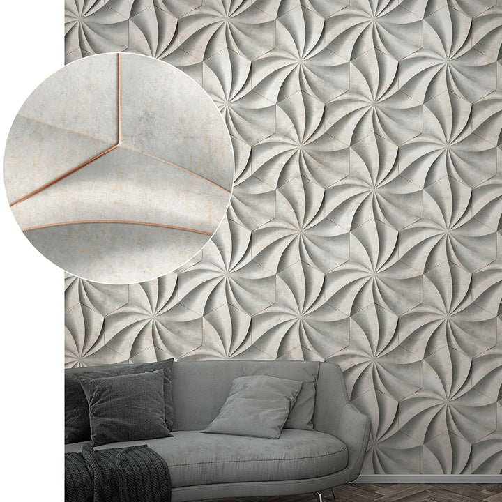Wallpaper-Panel 3D Spirals Beige 3h. for Bedroom Living Room Kitchen 1.59x2.7m Smart Art Easy
