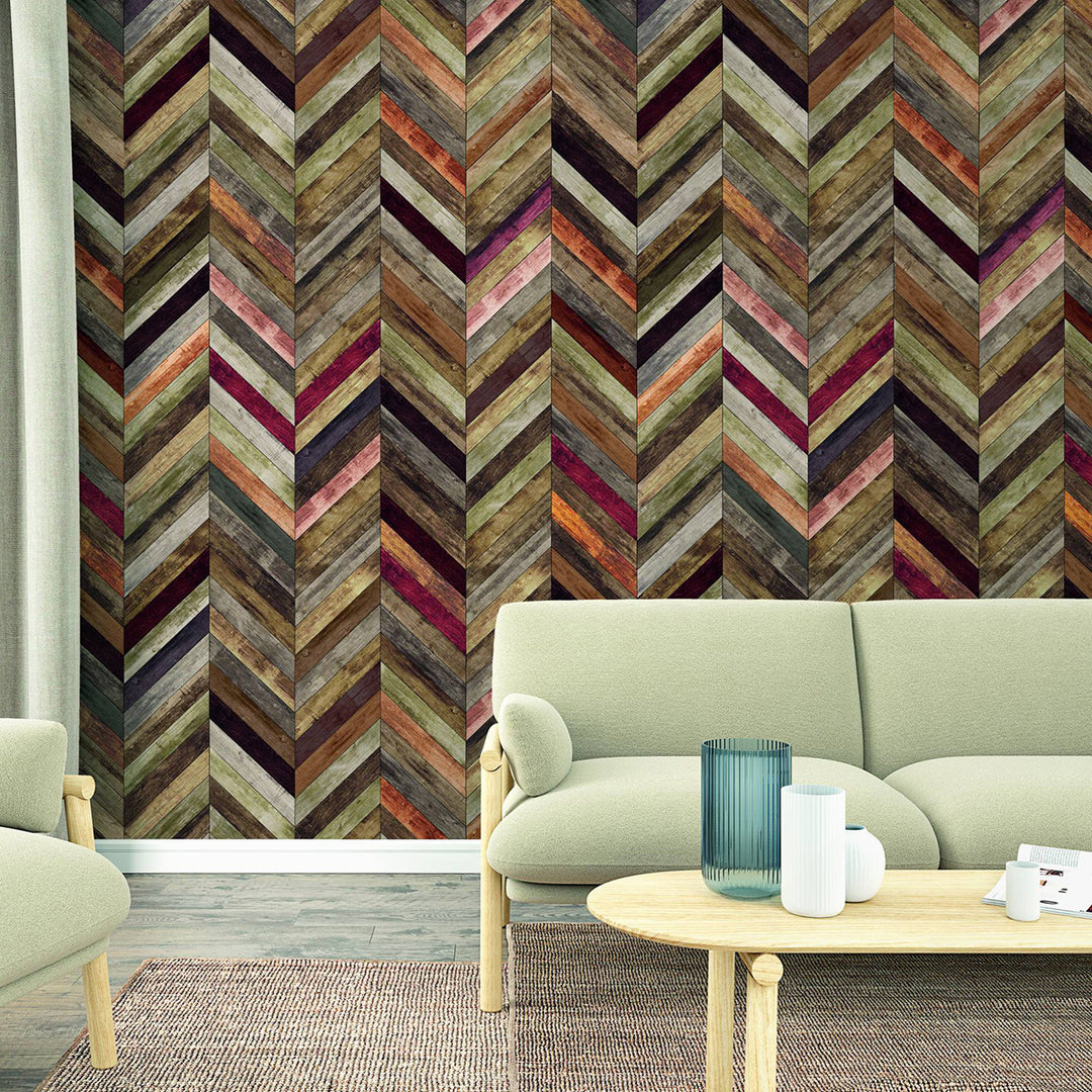 Wallpaper-Panel Brown Boards Red 3p. for Kitchen Living Room Bedroom 1.59x2.7m Smart Art Easy