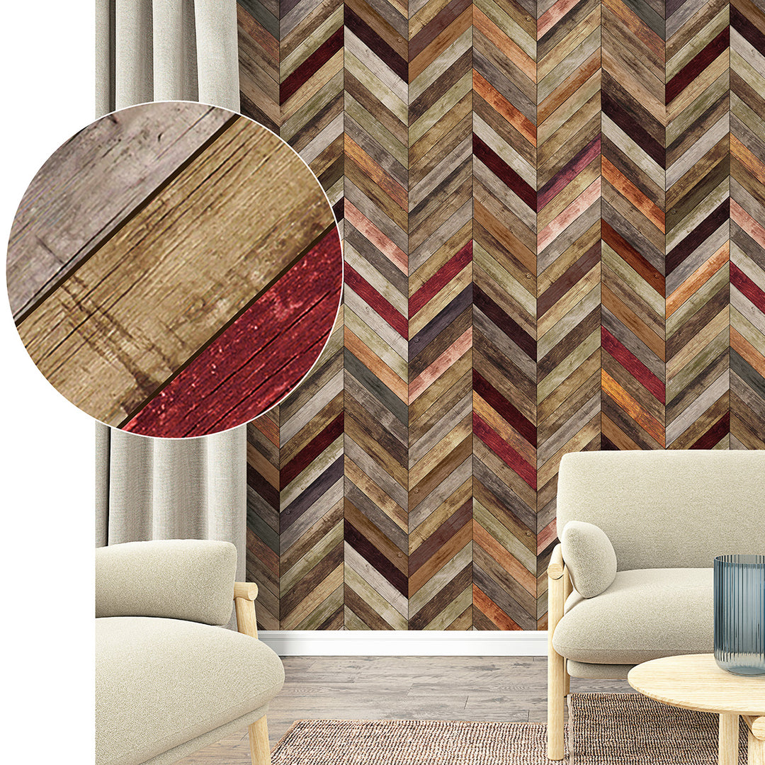 Wallpaper-Panel Brown Boards Red 3p. for Kitchen Living Room Bedroom 1.59x2.7m Smart Art Easy