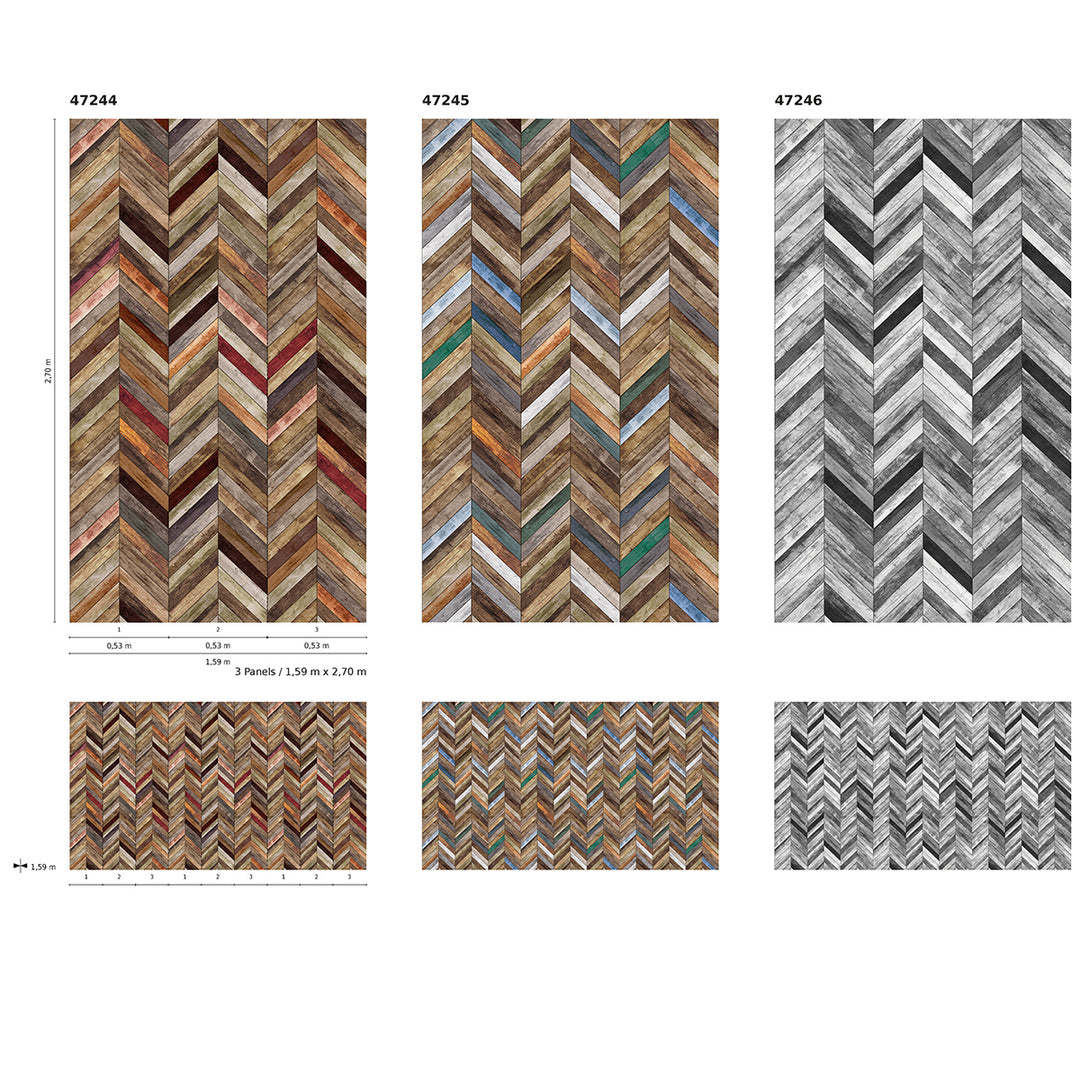 Wallpaper-Panel Brown Boards Red 3p. for Kitchen Living Room Bedroom 1.59x2.7m Smart Art Easy