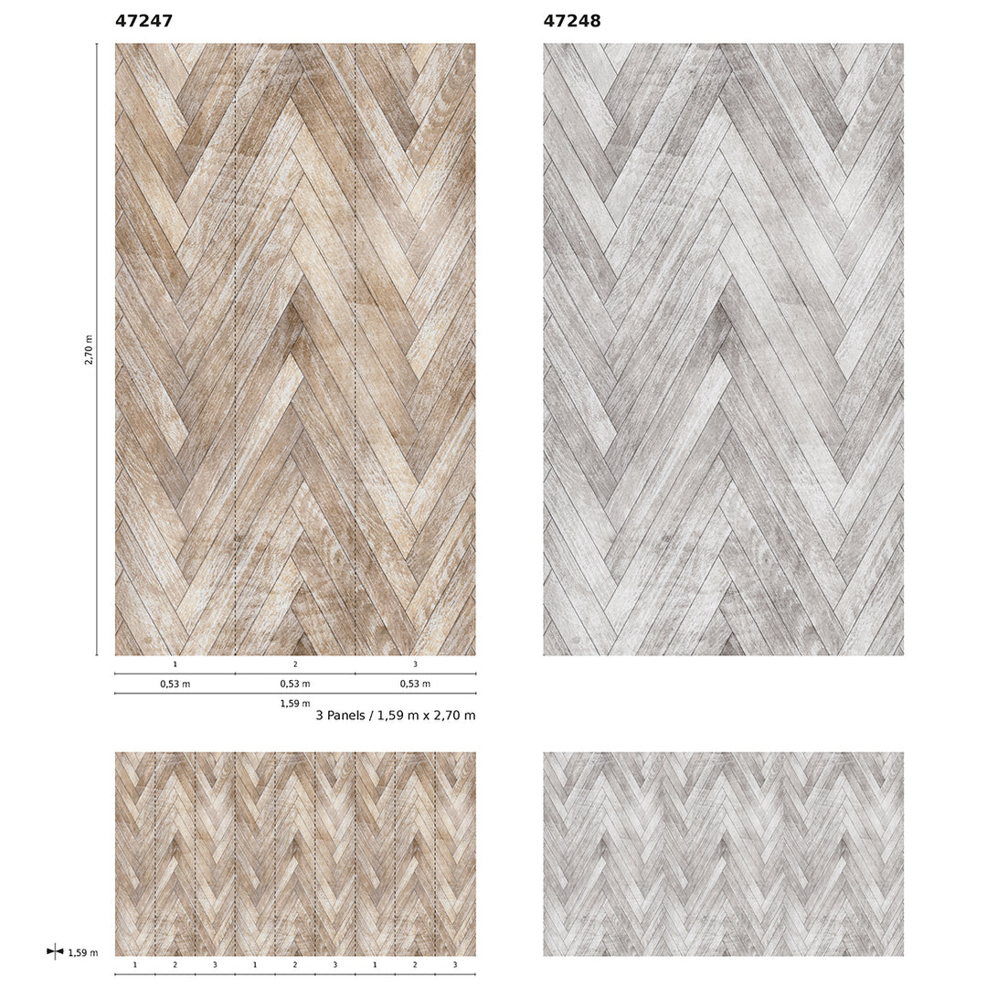 Wallpaper-Panel Parquet Gray 3p. for Kitchen Living Room Bedroom 1.59x2.7m Smart Art Easy
