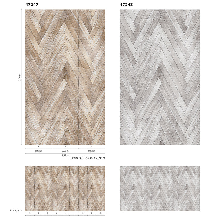 Wallpaper-Panel Parquet Gray 3p. for Kitchen Living Room Bedroom 1.59x2.7m Smart Art Easy