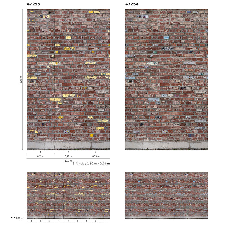 Wallpaper-Panel Bricks 3 pieces for Kitchen Living Room Bedroom 1.59x2.7m Smart Art Easy