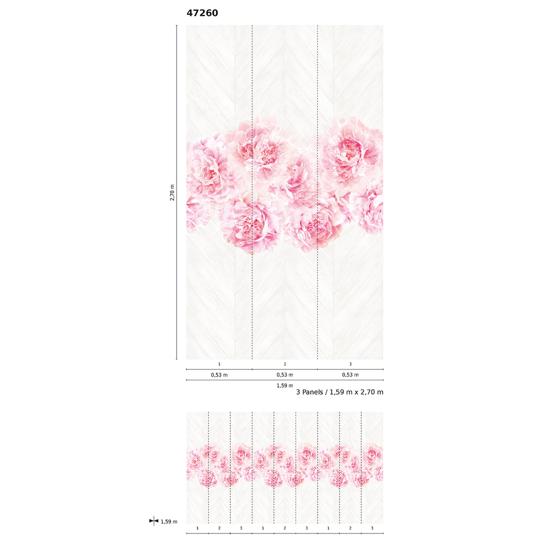 Wallpaper-Panel Roses Paneling 3 pcs. for Bedroom Living Room Kitchen 1.59x2.7m Smart Art Easy