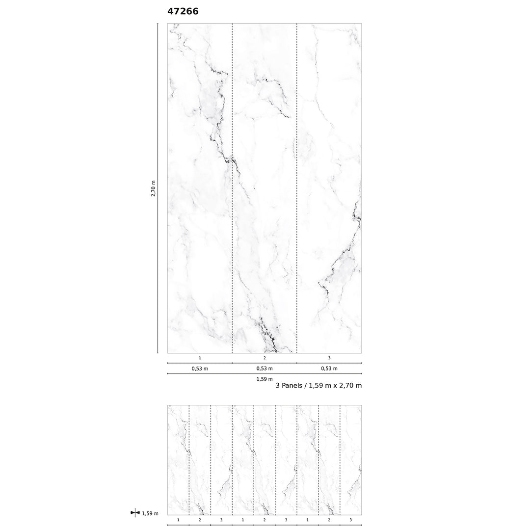 Wallpaper-Panel Marble White 3p. for Bedroom Living Room Kitchen 1.59x2.7m Smart Art Easy