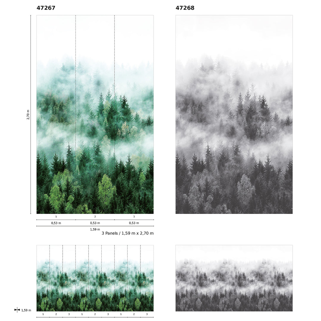 Wallpaper-Panel Pine Forest Green 3h. for Bedroom Living Room Kitchen 1.59x2.7m Smart Art Easy