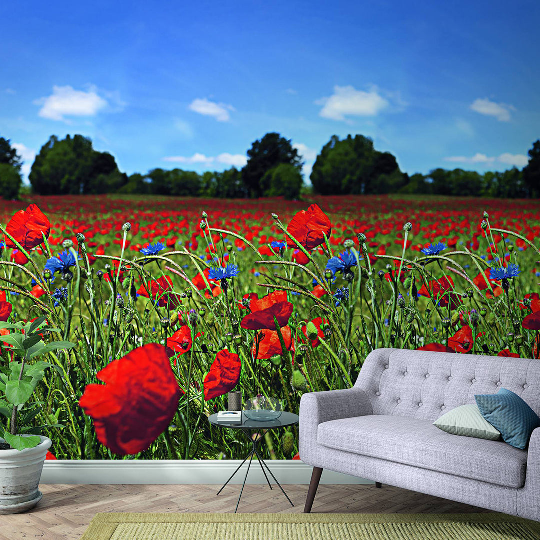 Wallpaper-Panel Poppy Field 3h. for Bedroom Living Room Kitchen 1.59x2.7m Smart Art Easy