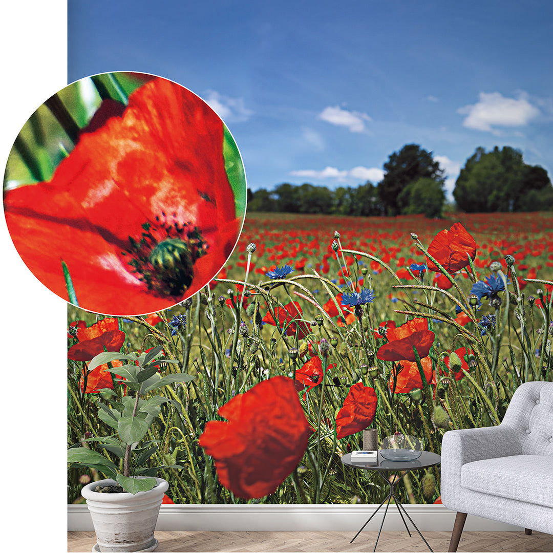 Wallpaper-Panel Poppy Field 3h. for Bedroom Living Room Kitchen 1.59x2.7m Smart Art Easy