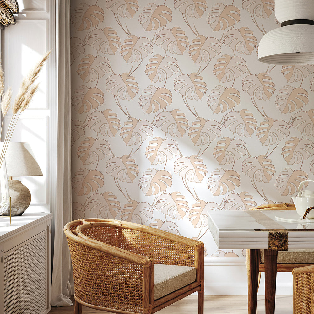 Високоустойчив Винилов Тапет Розови Листа Бяло Каракас