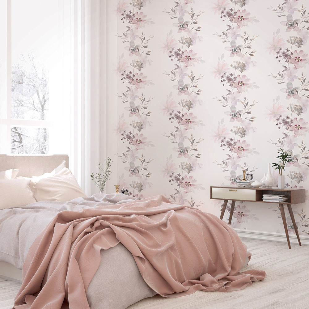 Високоустойчив Винилов Тапет Акварелни цветя Розово бяло Каракас