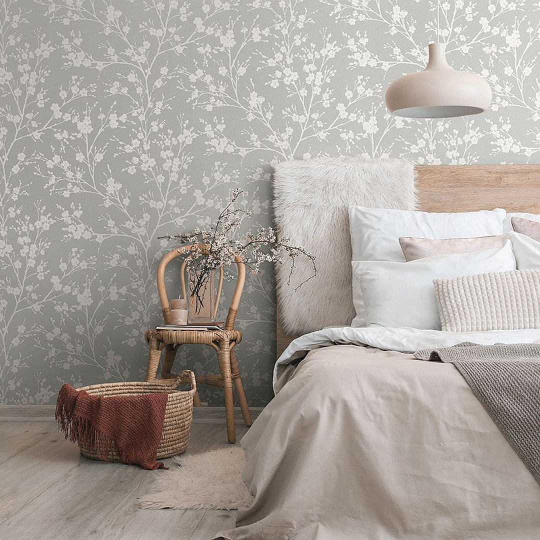 Винилов високоустойчив Тапет Седефени Цветя Сиво Цветя за Хол Спалня 0.53х10.05м Иви