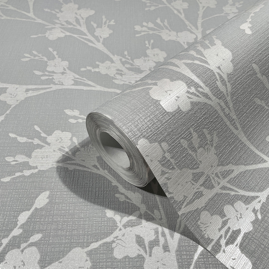 Винилов високоустойчив Тапет Седефени Цветя Сиво Цветя за Хол Спалня 0.53х10.05м Иви