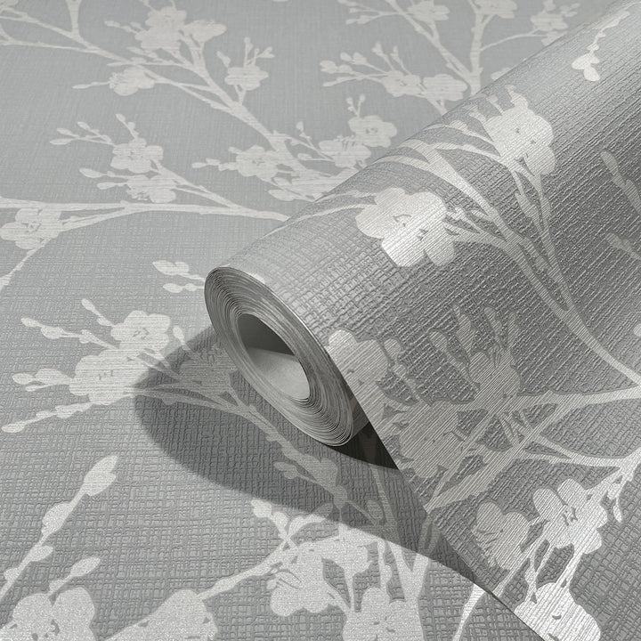 Винилов високоустойчив Тапет Седефени Цветя Сиво Цветя за Хол Спалня 0.53х10.05м Иви