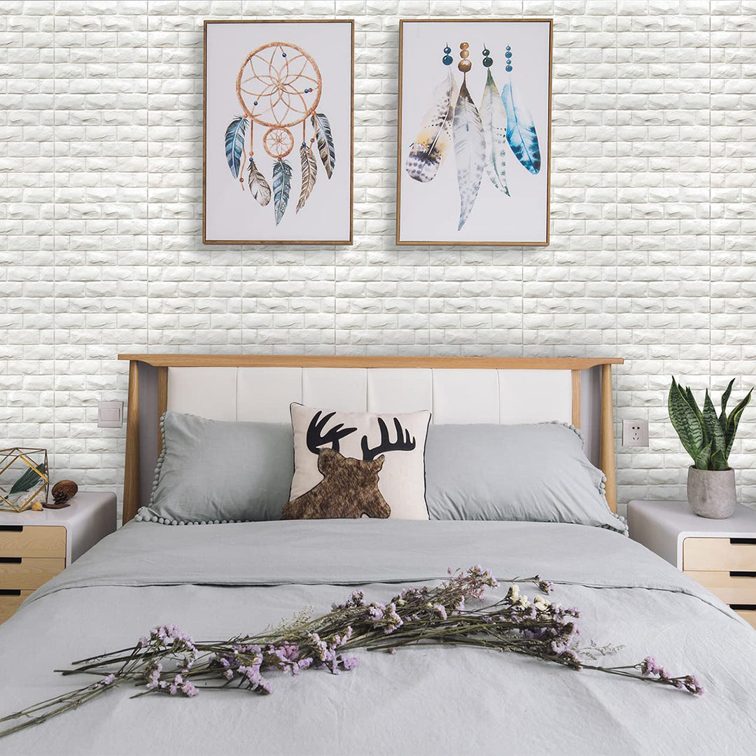 3D самозалепващ тапет-панел тухла бяло 70х77 см