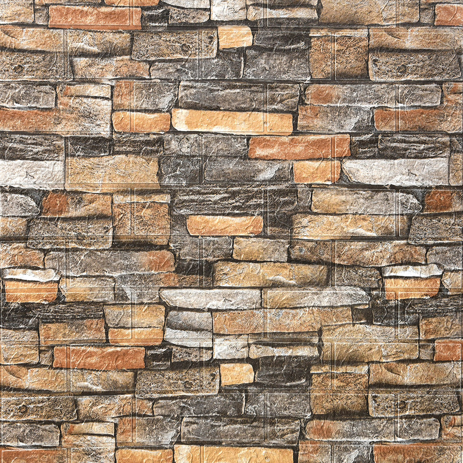 3D самозалепващ тапет-панел камък кафяво 70х77 см