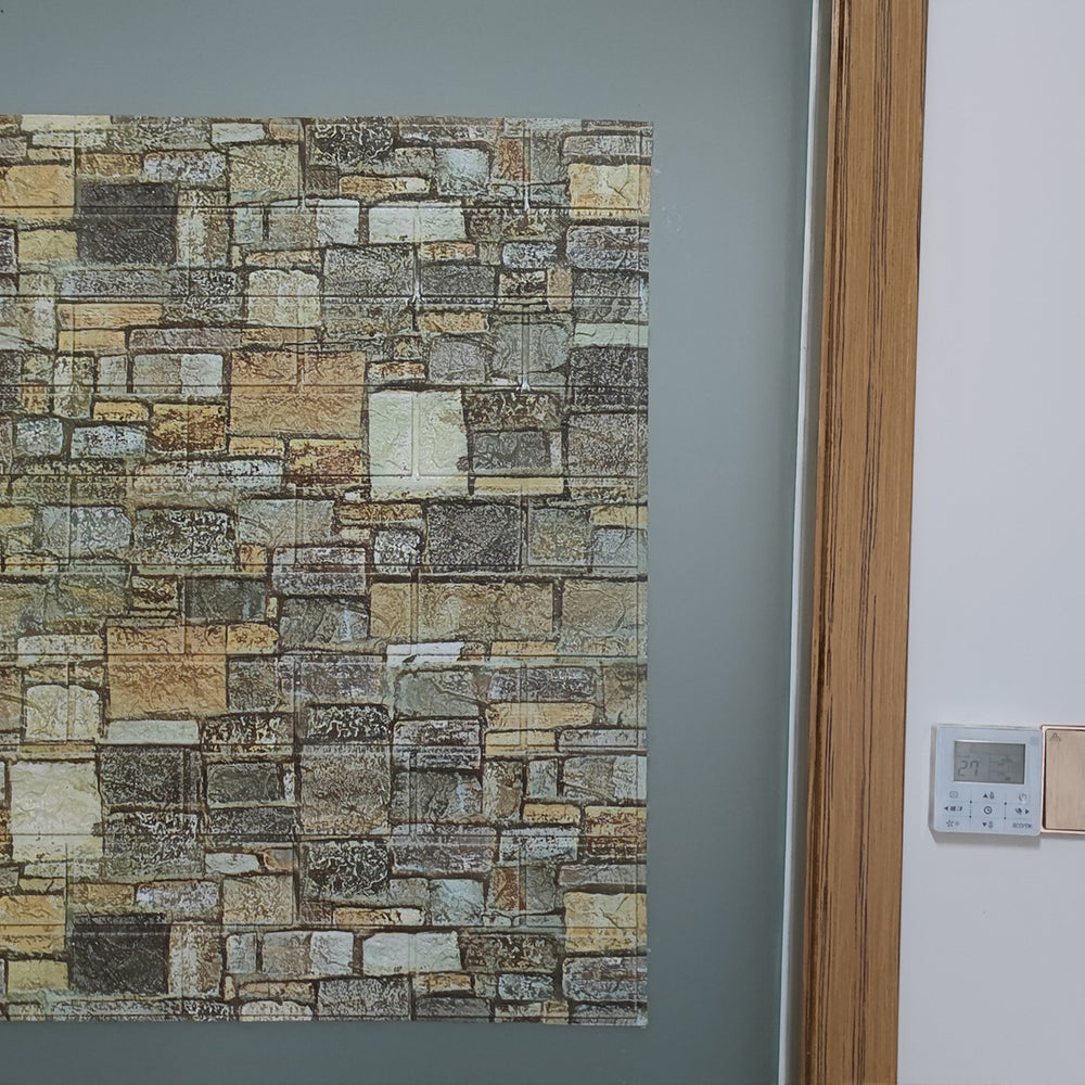 3D самозалепващ тапет-панел камък бежово 70х77 см