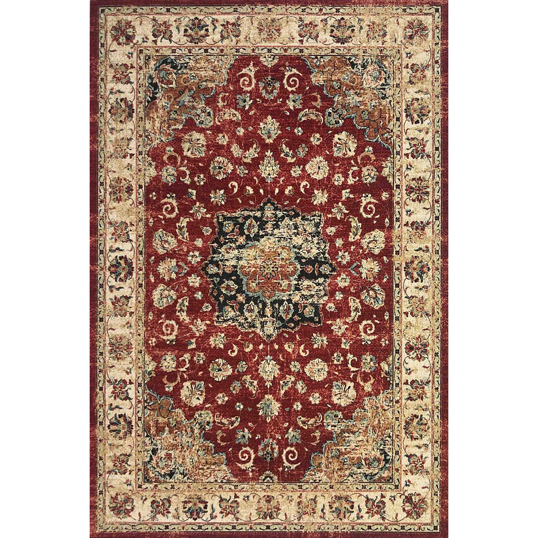 Класически Килим Da Vinci Класика, цветя Червено рамка беж