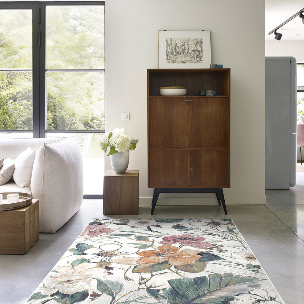 Релефен Килим Аргентум Оранжево Цвете Сиво Стандартен / 200х290