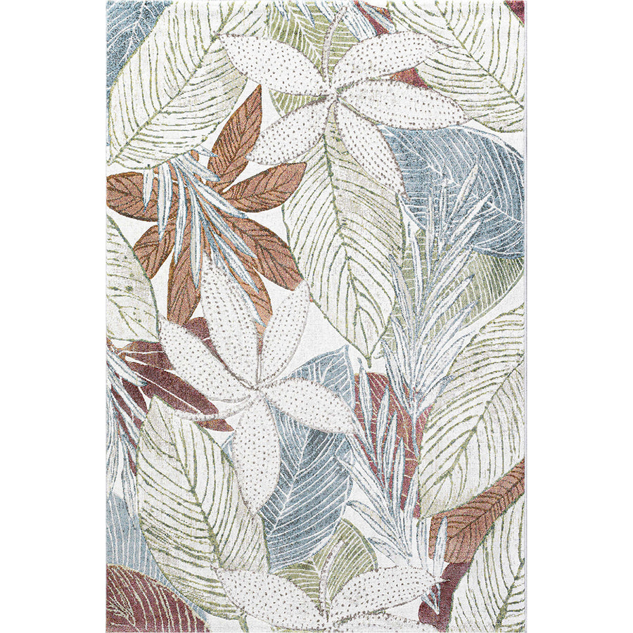 Релефен Килим Argentum Синьозелени Листа Крем Стандартен / 200 х 290